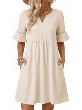 V Neck Babydoll Mini Dress for Women - Cute Summer Dress, Casual & Flowy Style